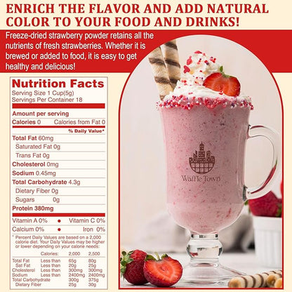 Strawberry Powder - 100% Pure Freeze Dried Strawberries Fruit Powder, Vegan & No Additive Strawberry Flavoring Natural Food Coloring for Baking, Drinks, Cakes, Icing and Smoothies - 3oz
