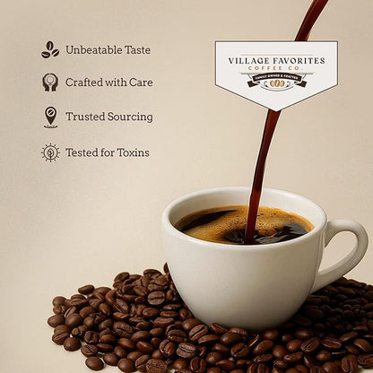 Village Favorites Flavored Coffee – Low Acid, Mold-Free, 100% Arabica, Slow Roasted Medium Roast, Smooth & Stomach Friendly, Ground, 1LB Bag (16oz)- Kosher (16oz, Cinnamon Hazelnut Crème)