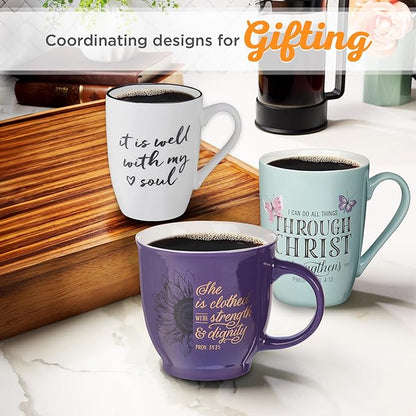 Christian Art Gifts Microwave & Dishwasher Safe Encouraging Ceramic Coffee & Tea Mug for Women & Men: It is Well With My Soul Inspirational Non-toxic Novelty Heart Beverage Cup, White & Black, 12 oz.