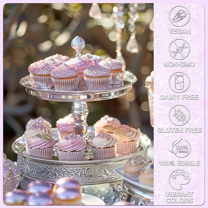 Iridescent Purple Edible Glitter - 5g Food Grade Cake Decorating Shimmering Glitter, Edible Sprinkle Luster Dust for Drinks, Chocolates, Fondant, Strawberries, Cupcakes, Candy, Cookie - Vegan