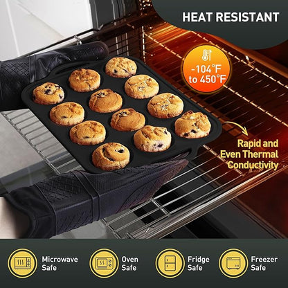 2 Packs 12 Cups Silicone Muffin Pan with Metal Reinforced Frame Regular Size Cupcake Tray Egg Mold Wedding Day Engaged Engagement Hostess Couple Newly Wed House Christmas Married Unique Gift