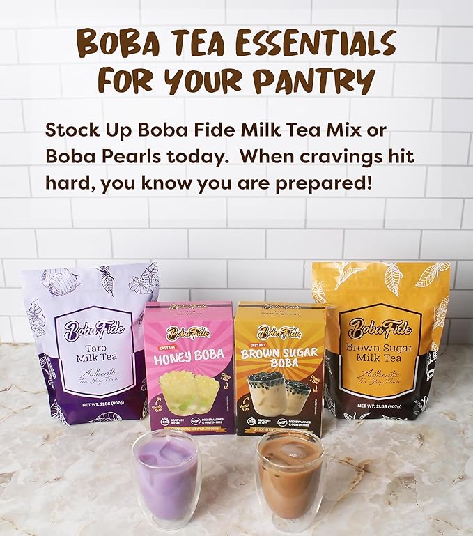 BOBA FIDE Instant Brown Sugar Boba Tapioca Pearls, 12 Packets of Microwavable Black Tapioca Pearls for Boba Bubble Tea, Ready in 25 Seconds, No Corn Syrup, Preservatives & Gluten Free, Vegan