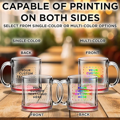 Custom Libbey Clear Glass Coffee Mugs 13 oz. Set of 100, Personalized Bulk Pack - Perfect for Coffee, Tea, Espresso, Hot Cocoa, Other Beverages - Red Bottom