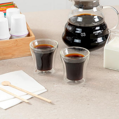 Restaurantware-Forma Professional 3.4 oz Double Wall Shot Glasses, 12 Insulated Espresso Cups - Dishwashable, Reusable, Clear Glass Coffee Cups, Freezable, For Hot Or Cold Beverages
