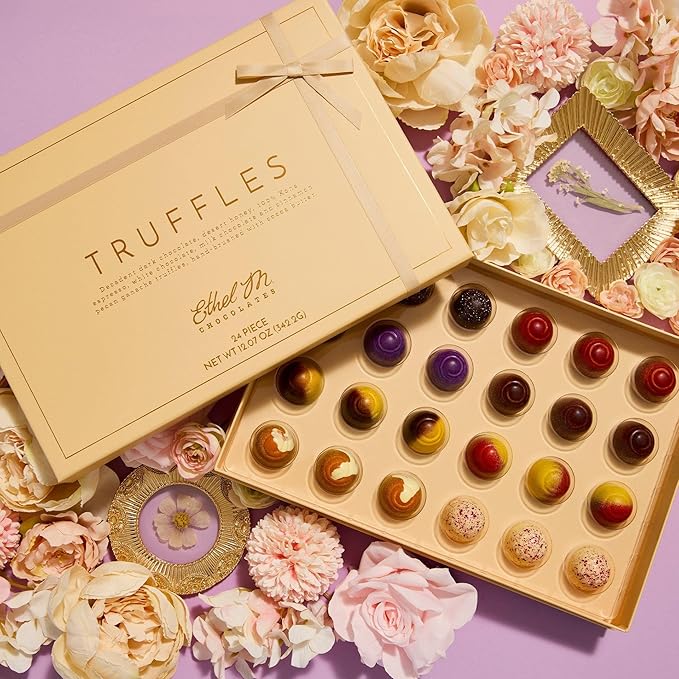 Ethel M Chocolates Premium Truffles Collection Chocolate Gift Box, Milk, Dark & White Chocolate Candy Assortment, 12 Pieces of Creamy, Smooth and Rich Chocolate Gems