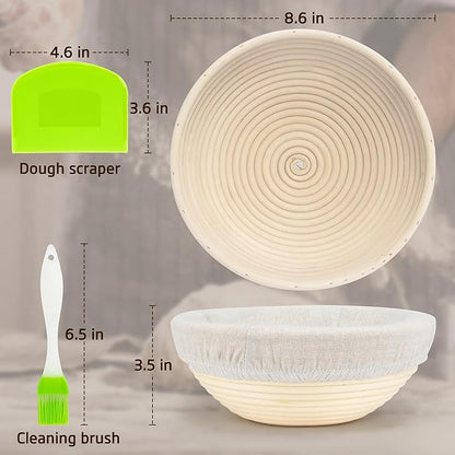Banneton Bread Proofing Basket 8.5 Inch Sourdough Baking Rising Banaton Proofer Box Warmer Baskets Round Bowl Cover Bowls Making Small Bulk Set of 2 Kit Supplies Tools Rattan for Home Bakers Gifts
