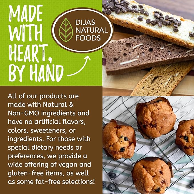 DIJAS Natural Foods, Crunchy Fat Free Biscotti Cookie, Variety Pack, All Natural Preservative Free Ingredients, Delicious Low Calorie Snack (4 Pack, Nut Variety)