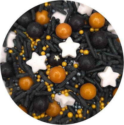 NCS Graduation Black, Gold, and White Edible Candy Sprinkle Mix, 8 ounces - Great for Cupcakes, Cookies, Cakes, Cake Pops
