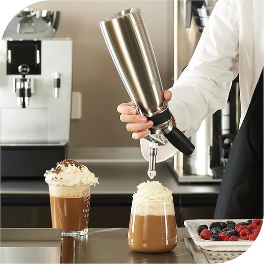CURTA Stainless Steel Professional Whipped Cream Dispenser, Leak-Free Cream Whipper, Cream Maker with 3 Decorating Tips & Cleaning Brush, 500ml / 1 Pint Canister, N2O Charger (Not Included)