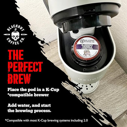 Blackout Coffee Blueberry Crumble Flavored Pods, Freshly Roasted in the USA - K-Cup Compatible Single-Serve Coffee Pods (18 Count)