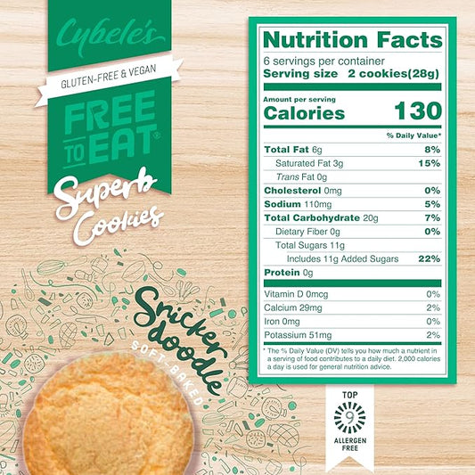 Cybele’s Free To Eat Gluten-Free & Vegan Cookies - Plant-Based, Dairy, Soy, & Nut Free - Soft-Baked School Safe Snack For Kids & Adults - 12 Cookies Per 6 oz Box (Snickerdoodle, Pack of 1)