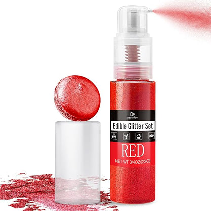 Edible Glitter Spray - 3/4oz Luster Dust Edible Food Grade Glitter Shimmer Dust Powder for Cocktails, Drinks, Cake Decorating - Metallic Food Coloring Powder for Wine, Candy, Cookie, Icing (Red)
