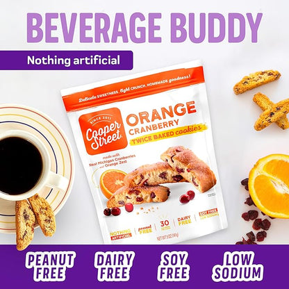 Cooper Street Italian Biscotti Cookies, Orange Cranberry Flavor, 1.25oz, 24 Pack, Peanut & Dairy Free, Satisfying Sweet Tooth Without Guilt