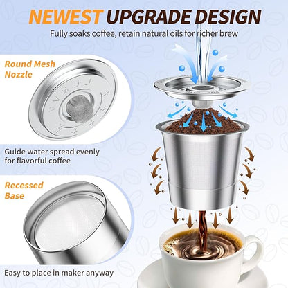 4 Pack K Cup Reusable Coffee Pods for Keurig: Stainless Steel Refillable K Cup - Reusable Coffee Filter for Keurig 1.0 Coffee Maker, Permanent, Eco-Friendly, BPA-Free