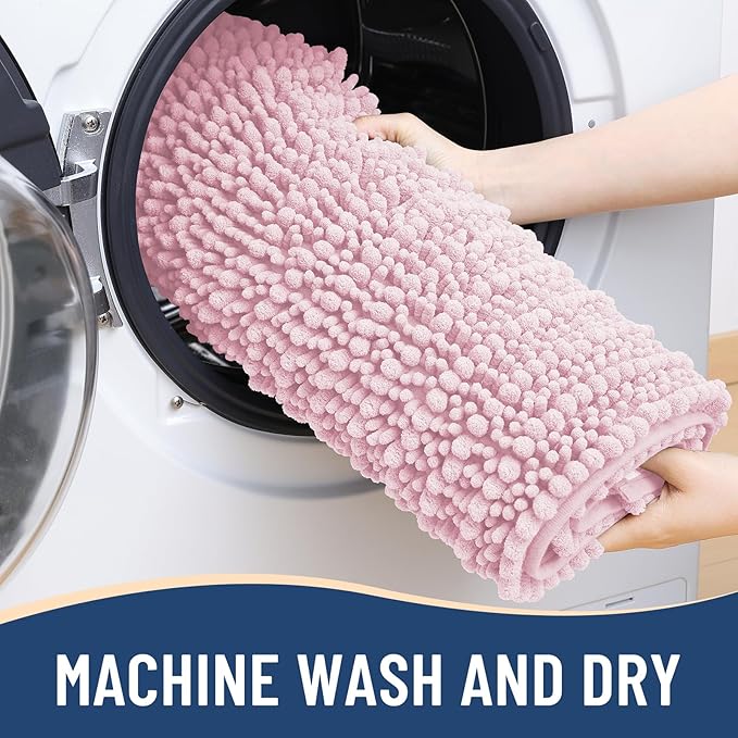 Arotive Luxury Chenille Bathroom Rug Mat, Extra Soft Thick Absorbent Shaggy Bath Rugs, Non-Slip Machine Wash Dry, Plush Bath Mats for Bathroom, Shower and Tub, 70x24, Pink