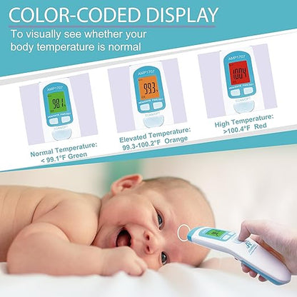 Amplim Non-Contact Forehead Thermometer & Case for Adults, Kids, Baby, FDA Cleared, Medical Grade, Touchless Infrared, 1-Sec Reading, Fever Alarm, Memory Recall, Quiet Mode, (White)