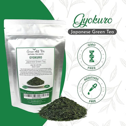 Greenhilltea Premium Gyokuro Japanese Green Tea finest green tea loose leave tea - 4 OZ Tea Bag.