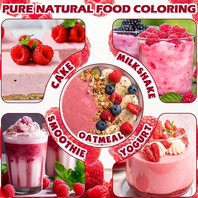 Raspberry Powder - 100% Natural Freeze Dried Raspberry Powder, No Additive Natural Food Coloring, Ideal for Baking, Smoothies, Beverages, Yogurt Bowls, Non-GMO, Vegan - 3oz