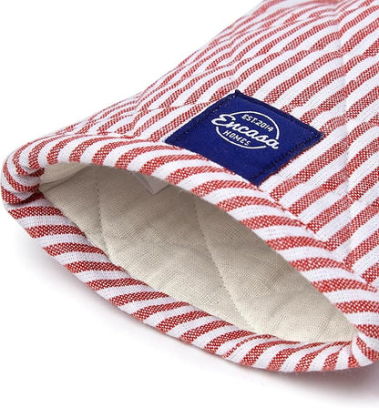 Encasa Homes Long 12"x7" Oven Microwave Hand Gloves Mitts (2 pc Set) for Kitchen Cooking & Baking - Heat Resistant, Thick & Safe, Protection of Hands from Hot Utensils - Ticking Red