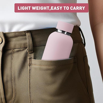 Small Water Bottle 12oz with Clip, Double Wall Stainless Steel Vacuum Small Insulated Water Bottle Keeps Drinks Cold 24 Hrs/Hot 12 Hrs for Kids Handbag School BPA Free (Pink)