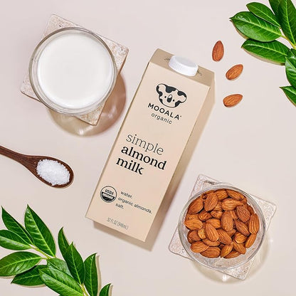 Mooala Organic Simple Almond Milk, 32oz - 3 Ingredient, Shelf Stable, No Gums, No Oils, No Fillers, Unsweetened, Non-GMO, No Additives, Dairy Free Plant Based Milk, 6 pack
