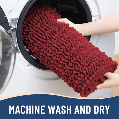 Arotive Luxury Chenille Bathroom Rug Mat, Extra Soft Thick Absorbent Shaggy Bath Rugs, Non-Slip Machine Wash Dry, Plush Bath Mats for Bathroom, Shower and Tub, 34x21, Red