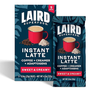 Laird Superfood Sweet and Creamy Instant Latte with Adaptogens, 5 pk Sachets