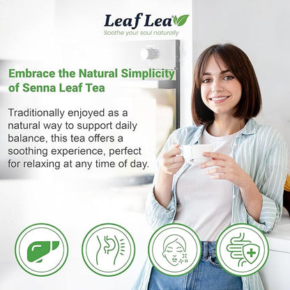 LeafLea 40 Senna Tea Bags – 100% Pure Senna Leaves, Herbal Laxative Tea for Gentle Constipation Relief, Caffeine-Free, Sugar-Free, Gluten-Free, Non-GMO, Vegan, Supports Digestive Health