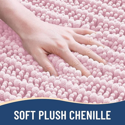 Arotive Luxury Chenille Bathroom Rug Mat, Extra Soft Thick Absorbent Shaggy Bath Rugs, Non-Slip Machine Wash Dry, Plush Bath Mats for Bathroom, Shower and Tub, 60x24, Pink