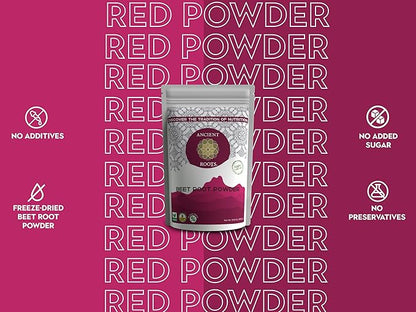 Ancient Roots Beet Root Powder - Freeze - Dried, All-Natural, No Sugar Added, Heart Health Support, Help Boost Stamina Naturally, Natural Food Coloring, Beets, Bulk Size 10.5 Ounces (75 Servings)