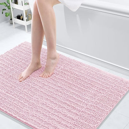 Arotive Luxury Chenille Bathroom Rug Mat, Extra Soft Thick Absorbent Shaggy Bath Rugs, Non-Slip Machine Wash Dry, Plush Bath Mats for Bathroom, Shower and Tub, 47x32, Pink