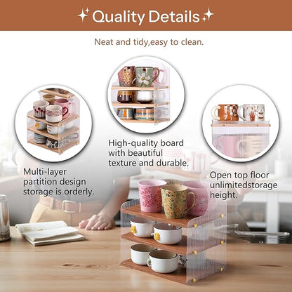 Coffee Mug Holder Wooden Cup Station Organizer 4-Tier Cup Holder for Coffee Bar Mug Display Rack for Countertop Mug Holder Shelf for Home Kitchen Wood