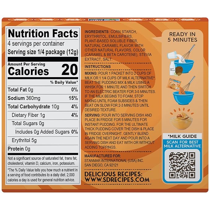 Simply Desserts Salted Caramel Instant Pudding, Sugar-Free, 6-Pack – Healthy Dessert, Keto Snacks, Vegan & Diabetic-Friendly, Kosher, 1.7 Oz Ea