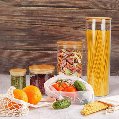 DHSBTLS 6 oz Glass Jars with Bamboo Lids, Borosilicate Glass Airtight Canisters sets, Food Storage Container, Pantry Organization and Storage Jars, Kitchen Spice Jars of 15