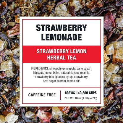 Tiesta Tea - Strawberry Lemonade, Loose Leaf, Strawberry Lemon Herbal Tea, Premium Non-Caffeinated Fruit Blend, Make Hot or Iced & Brews Up to 200 Cups, 16 Ounce Resealable Bulk Pouch