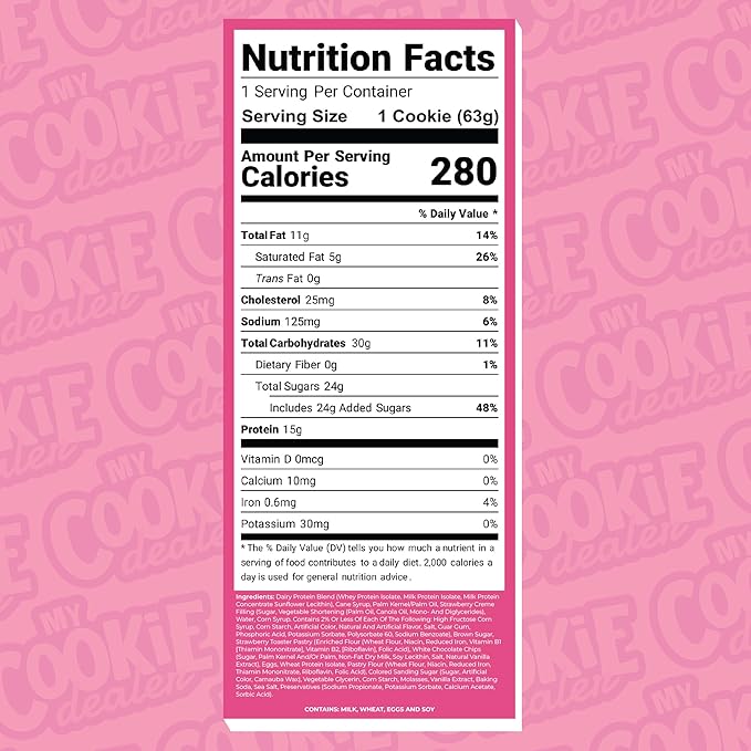 My Cookie Dealer Protein Cookies, Strawberry Creme (2.2oz, Pack of 12) - 15g Protein per Cookie - Individually Wrapped Workout Snacks for On-The-Go Travel