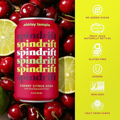 Spindrift "Shirley Temple" Cherry Citrus Soda Made with Real Squeezed Fruit 12 Pack Case