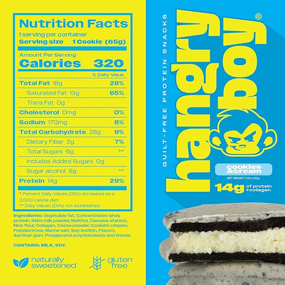 Hangryboy Protein Cookie Sandwich – 14g High Protein, Gluten‑Free, GMO‑Free Cookies - Perfect on The Go Protein Snack, Variety Pack, 12‑Count Box