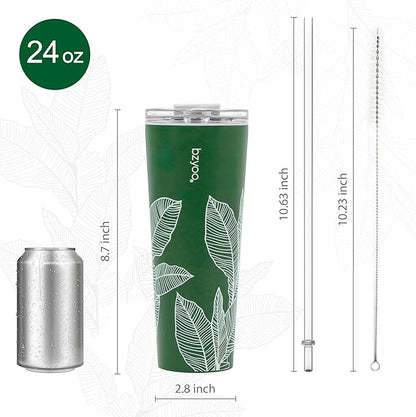 bzyoo SUP Double Wall Vacuum Insulated Tumbler with Straw and Lid Stainless Steel Water Bottle Travel Mug Cup Valentines Gifts For Him & Her, 24oz (710ml) Color: Leaf Green