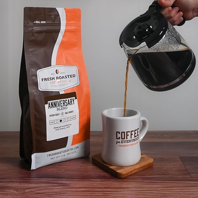 Fresh Roasted Coffee, Anniversary Blend, 2 lb (32 oz), Medium Roast, Kosher, Ground