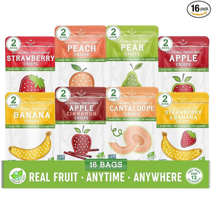 Nature’s Turn Freeze-Dried Fruit Crisps –Healthy, Gluten-Free,Crispy & Delicious, Plant-Based Snack, Ideal for Cereal, Smoothies, School Lunches, & On-the-Go, Mega Variety Bags of 16 (0.53 oz Each)