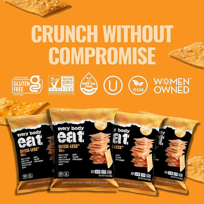 Every Body Eat Snack Thins, Gluten & Dairy Free, Vegan, School Safe Lunch Snacks, Cheese-Less (20 Single Serve Bags, 1.1oz)