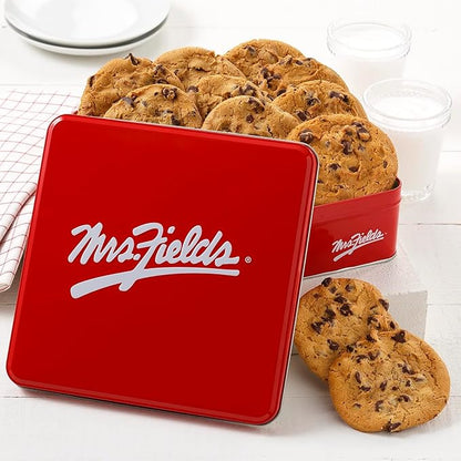 Mrs. Fields Dozen Semi-Sweet Chocolate Chip Original Cookie Signature Tin - Assorted with 12 Original Sized Cookies