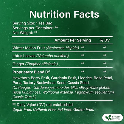 FreshDrinkUS, Oil-Reducing Herbal Tea – 75 Tea Bags | Blend of Winter Melon, Lotus Leaf, Ginger, Hawthorn, Gardenia Fruit, Rose, Cassia Seed & More | Naturally Caffeine-Free | Delicious Hot or Iced