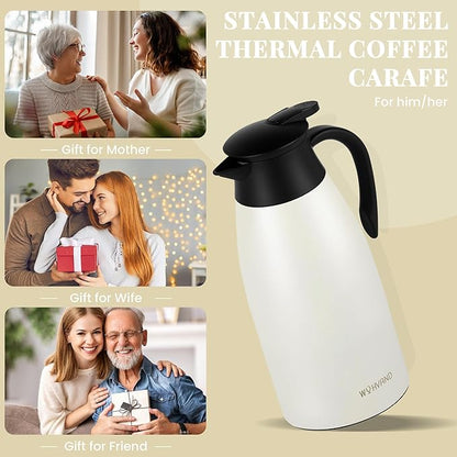 68 Oz Thermal Coffee Carafe, Stainless Steel Insulated Vacuum coffee crafts to keep coffee hot, 2 Liter Tea Water Coffee and Beverage Dispenser (Cream)