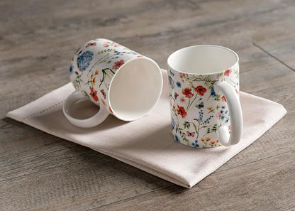 Maison d' Hermine Coffee Mug with Handles Fine Bone China Mugs Pack of Two Tea Cups for Hot Beverages Cappuccino Latte Home Restaurant Office Perfect for Gift (Just Floral, 12 Ounce)