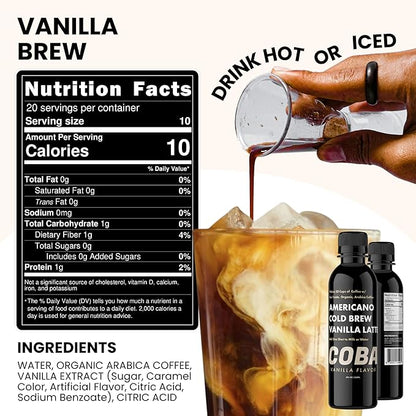 COBA Premium Coffee Concentrate: Bold & Extra Strong Kick - 20x Cups | Instant Cold Brew/ Hot Coffee in Seconds | Specialty, Fair Trade, Organic, Medium Roast, Dairy Free | 2 TEASPOONS/Cup | Rich Flavor (8 Fl Oz (Pack of 1), Vanilla)