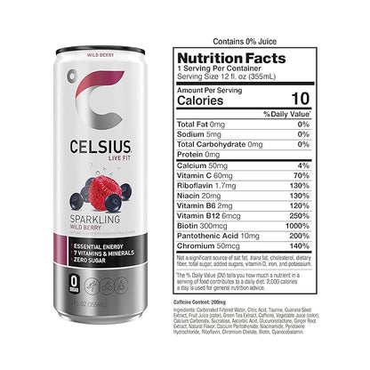 CELSIUS Sparkling Wild Berry, Functional Essential Energy Drink 12 Fl Oz (Pack of 12)