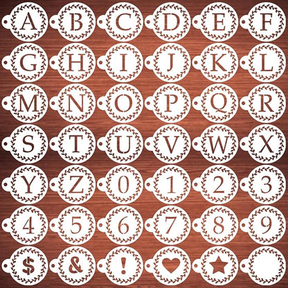 Letter Stencils for Coffee Cookie Decorating - 42 Pack Alphabet Letter and Number Stencil Templates for Cakes Cookies Airbrush, Reusable Stencils for Wood Crafts Painting & Coffee Cookie Baking