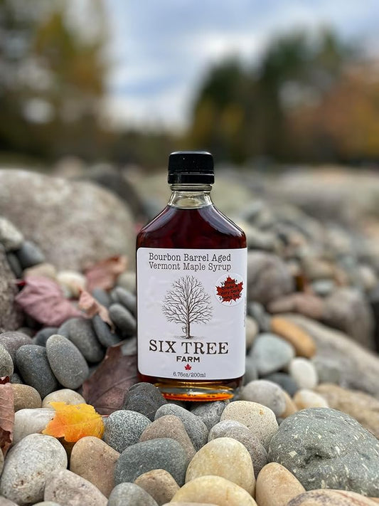 Bourbon Barrel Aged 100% Pure State of Vermont Maple Syrup, 200ml Glass Flask – Grade A Very Dark - Rich Oak & Caramel Flavor – Artisan Small Batch Syrup - Great Gift for Food & Bourbon Lovers - Handcrafted in VT